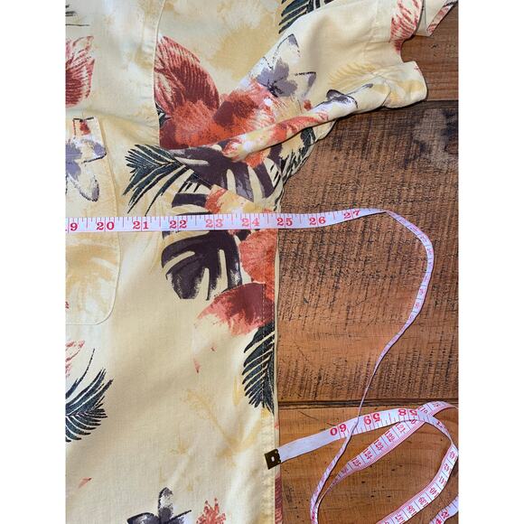 Mens Island Shores Yellow 100% Silk Tropical Floral Print Hawaiian Shirt XL - Picture 6 of 7